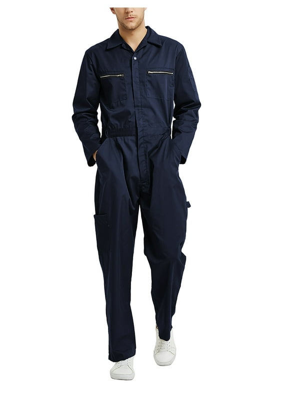 Men's Action Back Coverall with Zipper Pockets, Mechanic Uniform-Navy-3XL
