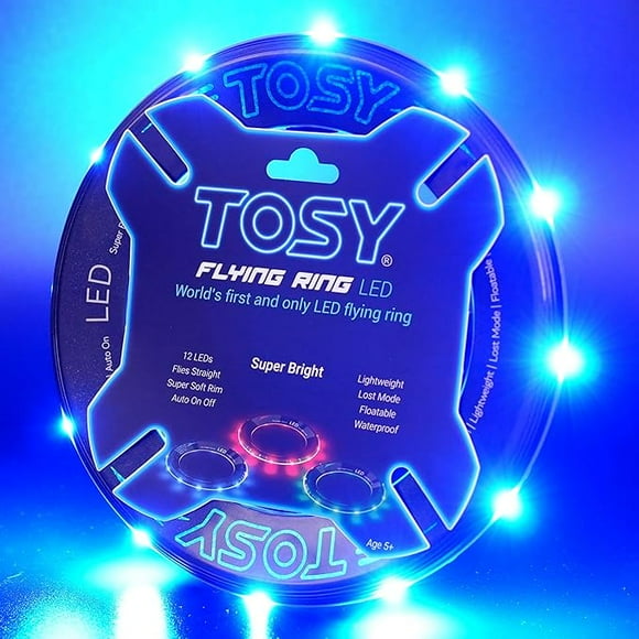 TOSY Flying Ring - 12 monocolor LEDs, Super Bright, Lost Mode, Auto Light Up, Christmas Stocking Stuffers Gift for Kid/Teen/Boy/Girl, Safe, Waterproof, Pool/Beach/Camping Toy (Blue)