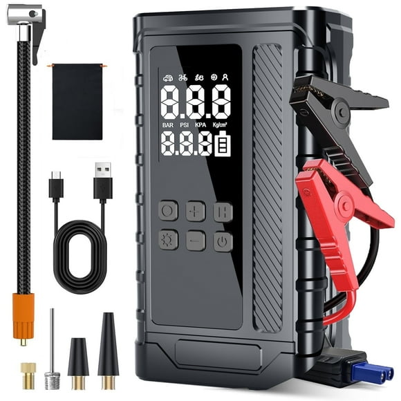 TRAKAR Jump Starter with Air Compressor,5000A Peak Car Battery Jump Starter(9.0 Gas/8.0L Diesel) 150PSI 14.8V Jump Box Car Battery Jumper Starter Portable with Jumper Cables,Power Bank,LCD Display