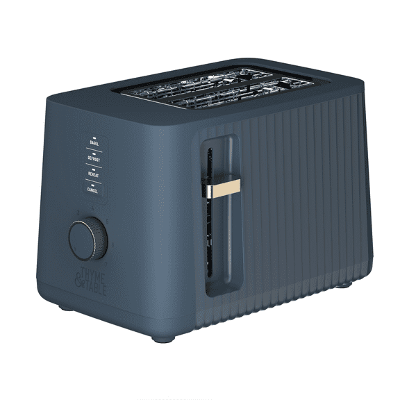 Thyme & Table 2-Slice Toaster, Extra-Wide Slots with Slide-Out Removable Crumb Tray, Atlantic Blue