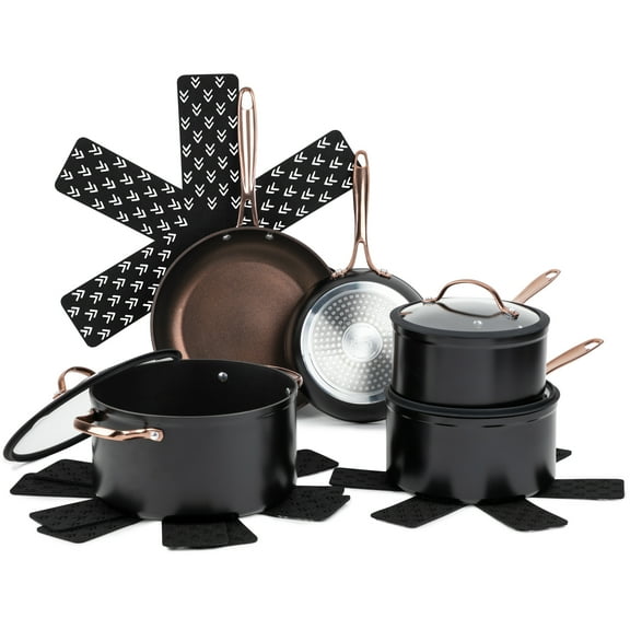 Thyme & Table 12-Piece Non-Stick Cookware Set, Signature Collection Pots and Pans Set - Rose Gold,