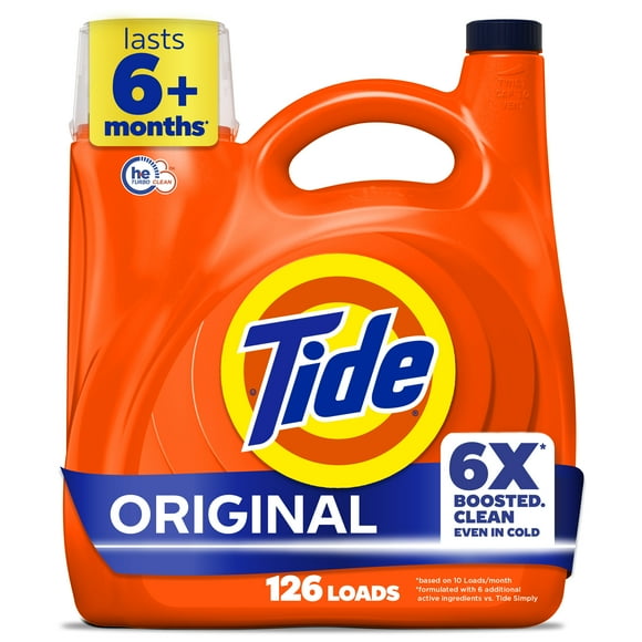 Tide Laundry Detergent Liquid with 6X Boosted Cleaning Power, Original Scent, 158 fl oz, 126 Loads