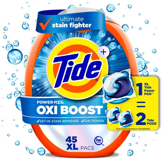 Tide PODS Laundry Detergent Pacs, Oxi Boost Power PODS with Stain Remover and Oxi Power, 45 count