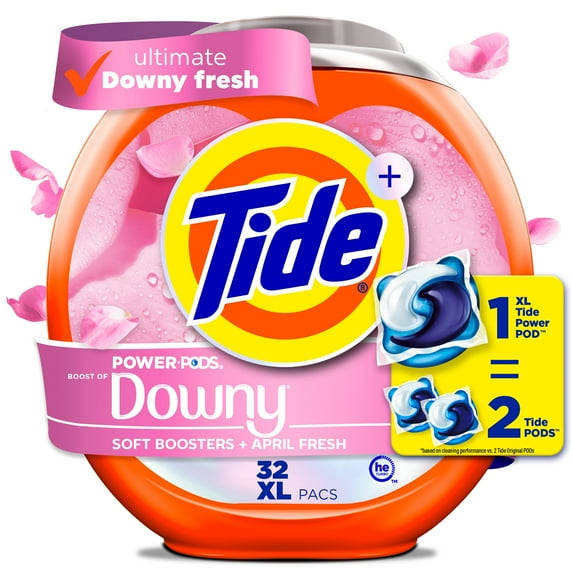 Tide Power PODS with Downy Soft Boosters Laundry Detergent Pacs, April Fresh Scent, 32 Count
