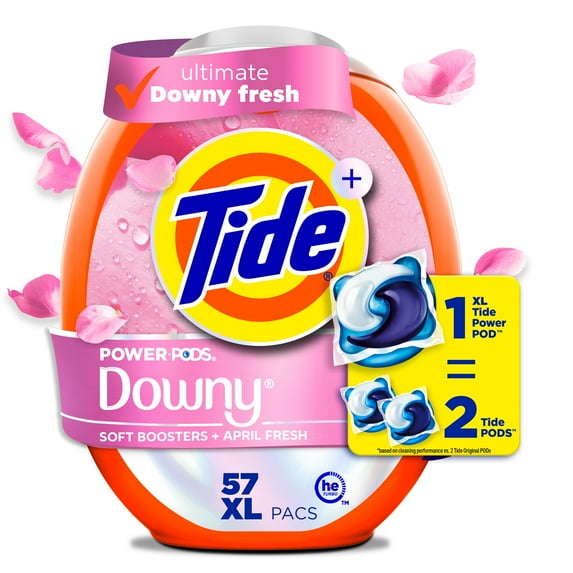 Tide Power PODS with Downy Soft Boosters Laundry Detergent Pacs, April Fresh Scent, 57 Count
