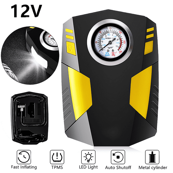 Tire Inflator Air Compressor, DFITO 12V 120W Portable Car Air Pump with Dial Pressure Gauge, 150 PSI, Bright LED Light