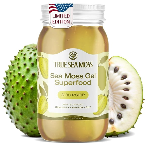 TrueSeaMoss Wildcrafted Irish Sea Moss Gel Superfood - Soursop, Pack of 1 Organic Seamoss - Made in USA
