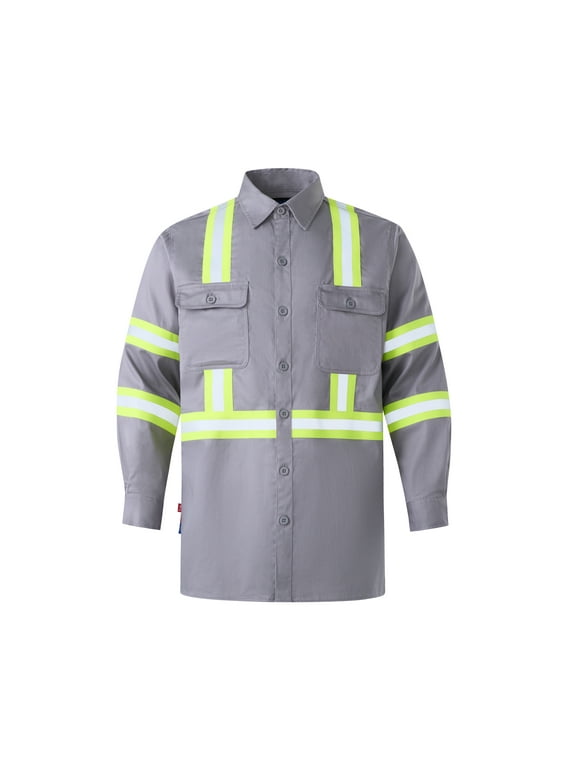 FR Hi-Vis Shirts 7OZ Flame Resistant/Fire Retardant High Visibility 100% Cotton Men’s Welding Safety Shirt NFPA2112/CAT2