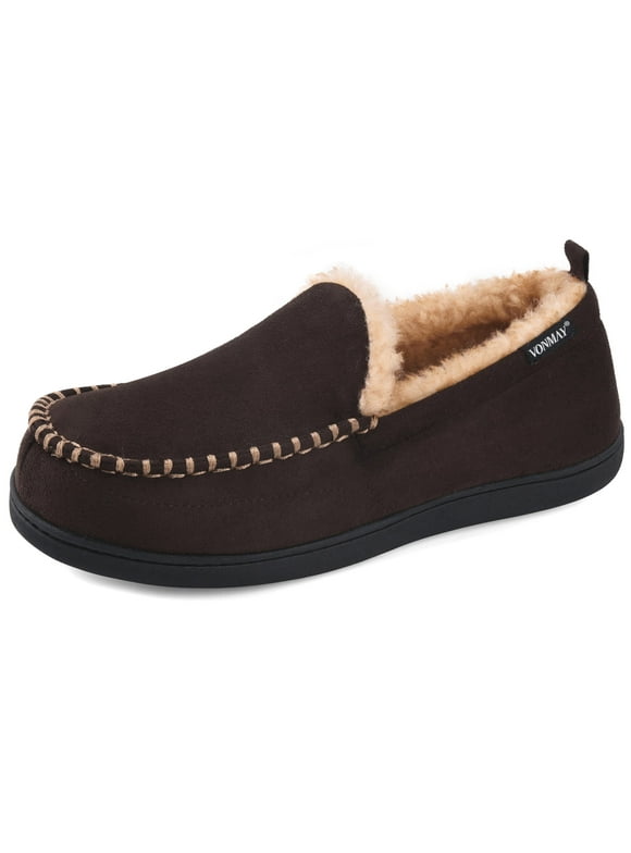 Men's Moccasin Slippers Fuzzy Indoor Outdoor House Shoes
