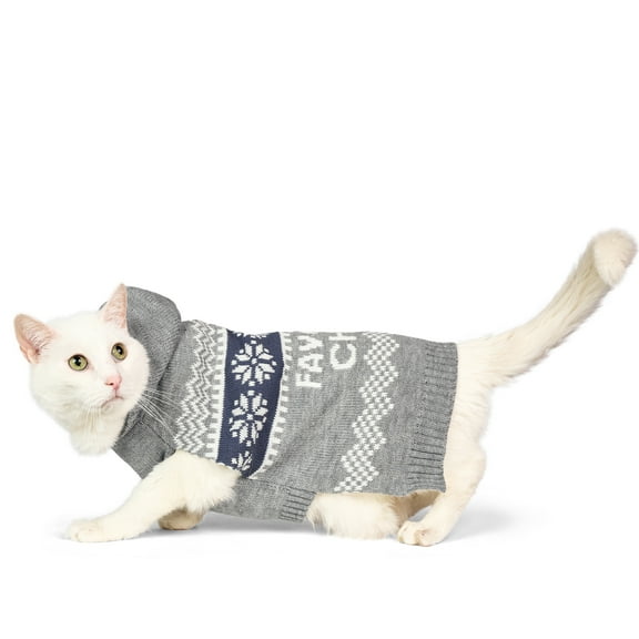 Vibrant Life Holiday Hooded Pet Sweater for Cats & Dogs, Favorite Child, Gray, Small