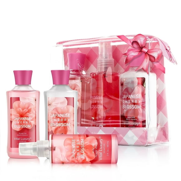 Vital Luxury Cherry Blossom Scented Bath and Body Gift Set, 3 Pieces,with Shower Gel,Body Lotion, and Body Mist