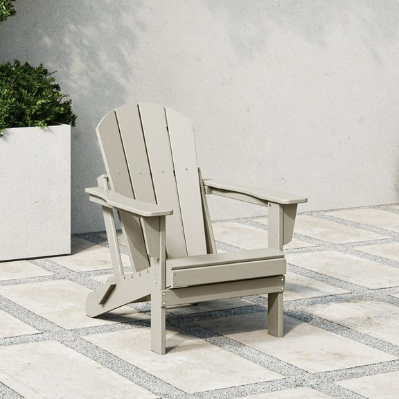 WestinTrends Outdoor Folding HDPE Adirondack Chair, Patio Seat, Weather Resistant, Sand Color