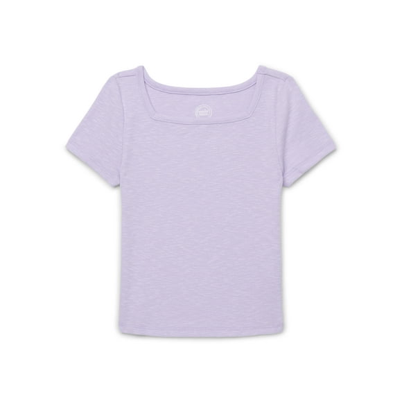 Wonder Nation Girls Short Sleeve Square Neck Ribbed T-Shirt, Sizes 4-18 & Plus