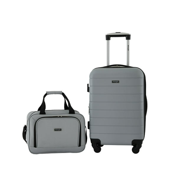 Wrangler 2-Piece Expandable Rolling Spinner Carry-on Set with Cup Holder, Ultimate Gray