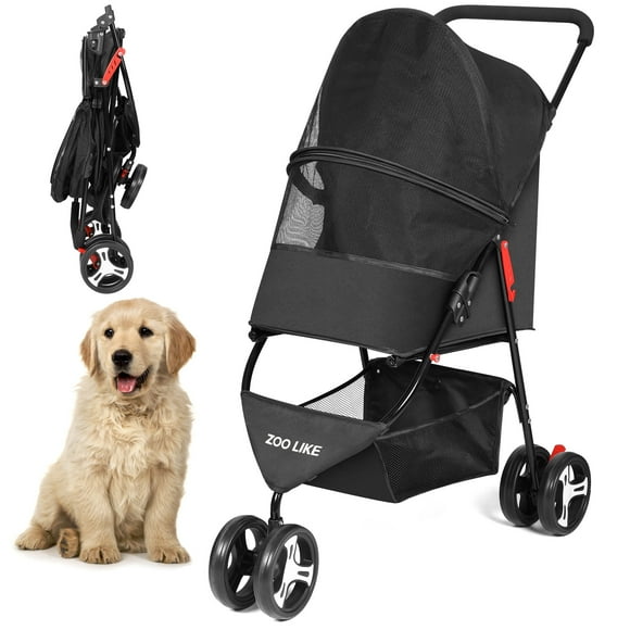 Zoolike 3 Wheel Pet Stroller Cat Dog Stroller Foldable Jogging Travel Perros Carrier for Small Medium Dogs，Puppy Stroller,Black