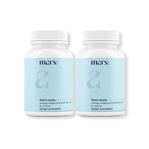 mars by GHC Pure Lion's Mane Caps: Powered with Moringa, Tongkat Ali & Cod Liver Oil (60 N) Pack of 2