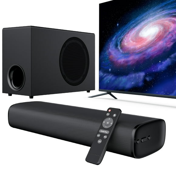 Upgraded Bluetooth Sound Bar for TV with Subwoofer, Deep Bass, ARC/Optical/AUX/Bluetooth Connect, Surround Sound System for PC/Gaming/Projectors/Gift